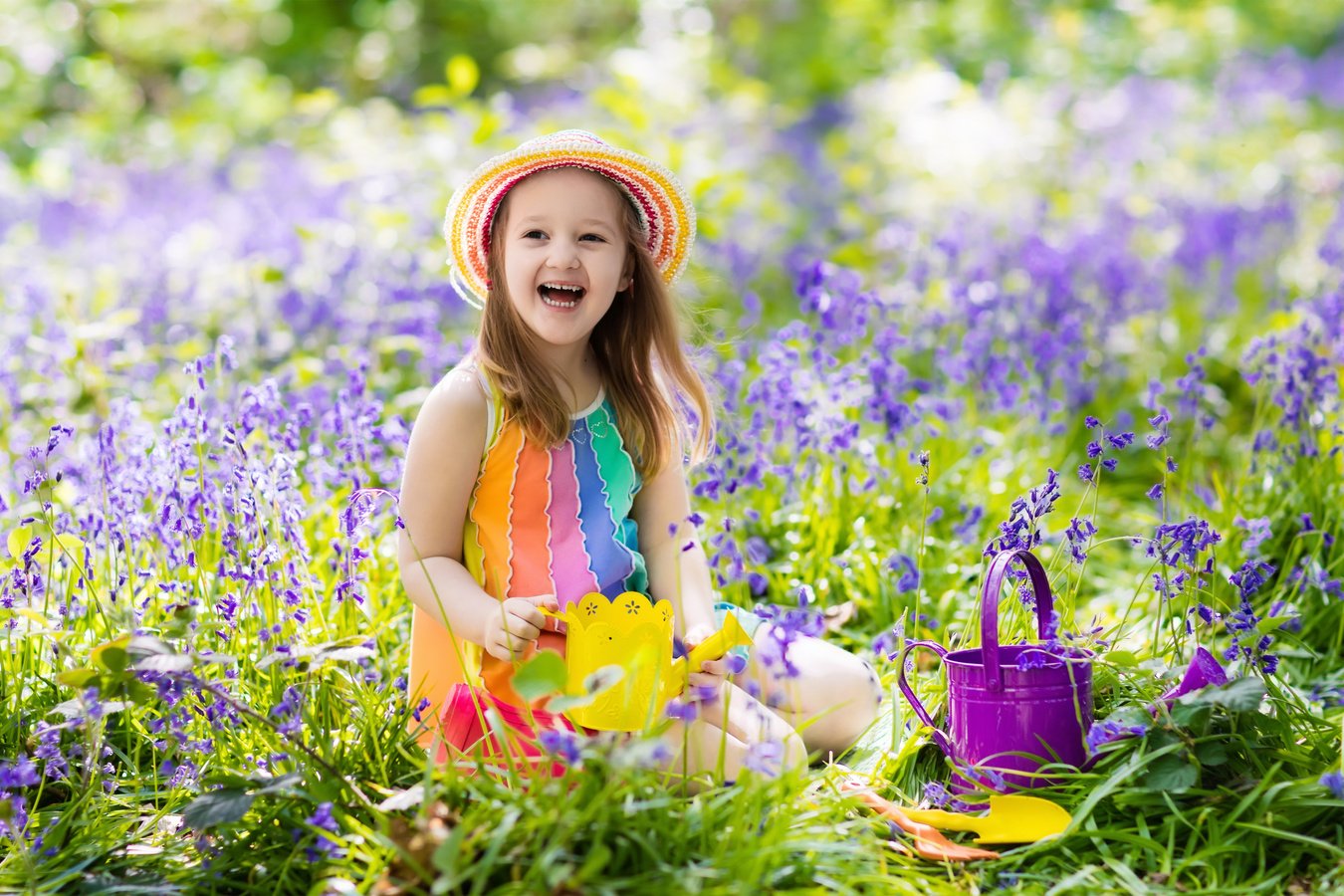 Kids in bluebell garden